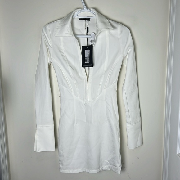 PrettyLittle Thing White Corset Split Sleeve Mini Dress Size 4 - Picture 2 of 6